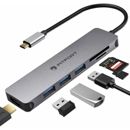 Hub USB C Adaptateur Multiport – 7 en 1 Dongle Aluminium pour Portable FITFORT