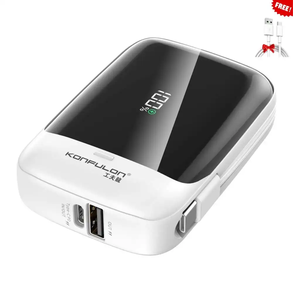 Konfulon Batterie Externe A33Q – 10000 mAh, Charge Rapide 22,5W Blanche