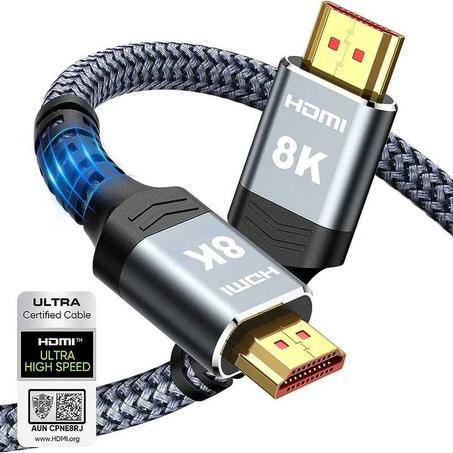 Câble vidéo compatible HDMI 8K 1m/1.5m/2m 8K @ 60Hz 4K 120hz HDMI 2.1 câble 48Gbps adaptateur pour PC portable UHD TV Box PS5
