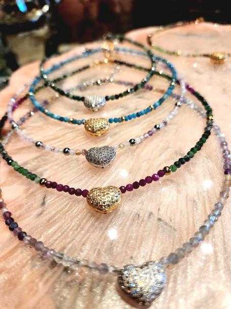 Colliers  cœur serti en acier rhodié 00017