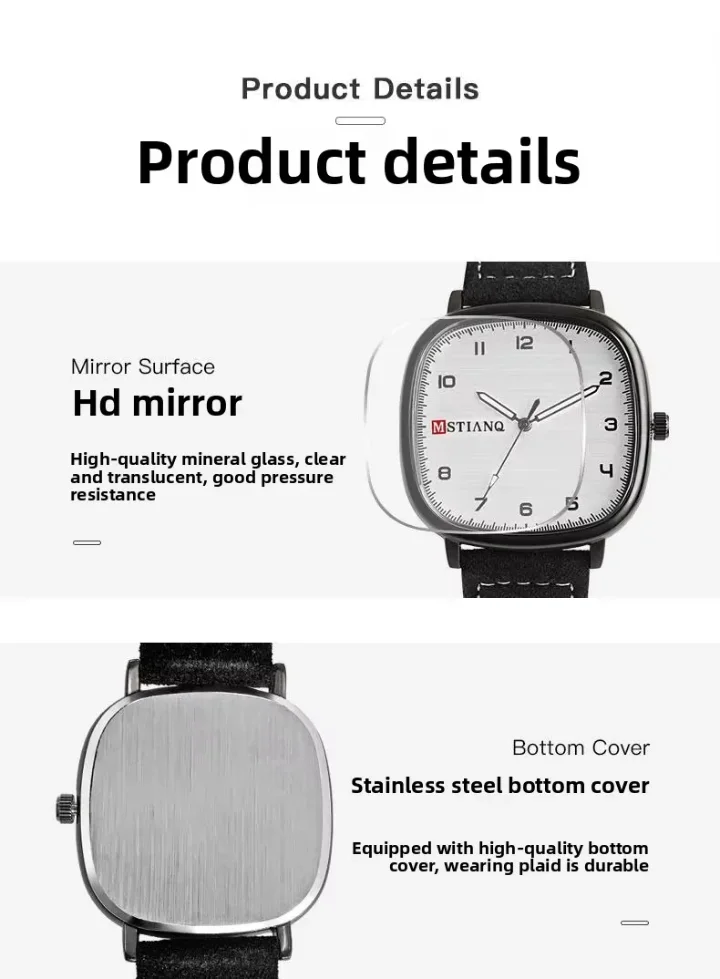 Montre pour homme MSTIANQ, élégante, de luxe, étanche, lumineuse, sportive, avec date, boîtier en alliage, cadran en verre, bracelet en cuir, quartz