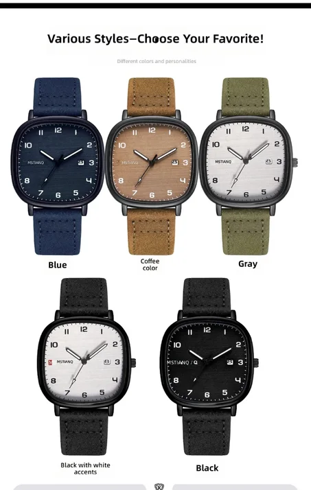 Montre pour homme MSTIANQ, élégante, de luxe, étanche, lumineuse, sportive, avec date, boîtier en alliage, cadran en verre, bracelet en cuir, quartz