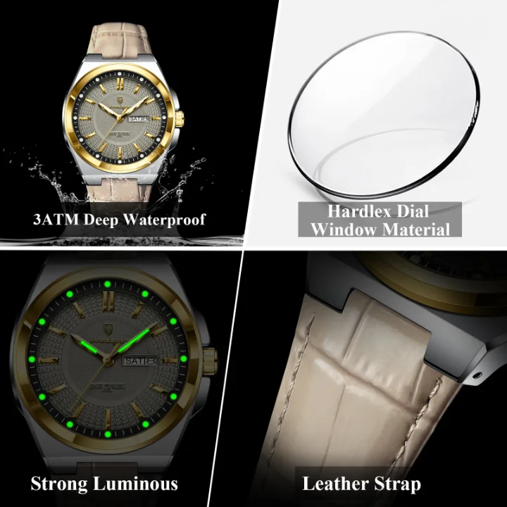 Montre pour homme Poedagar 896, sport de luxe, quartz lumineux, bracelet en cuir, étanche [Montre Élégante - [Livraison Standard 10-15 jours]