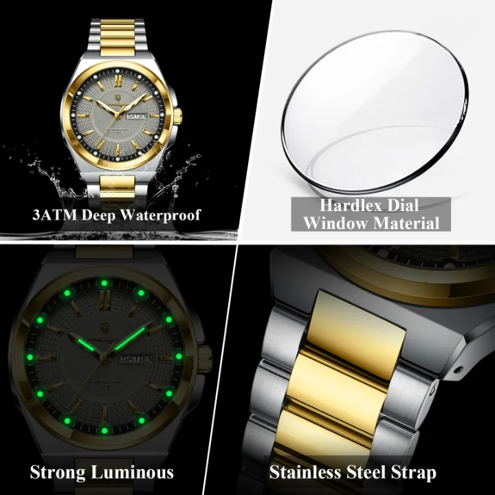 Poedagar Montre à Quartz de Luxe Originale pour Hommes Étanche Lumineuse avec Bracelet en Acier  - [Livraison Standard 10-15 jours]