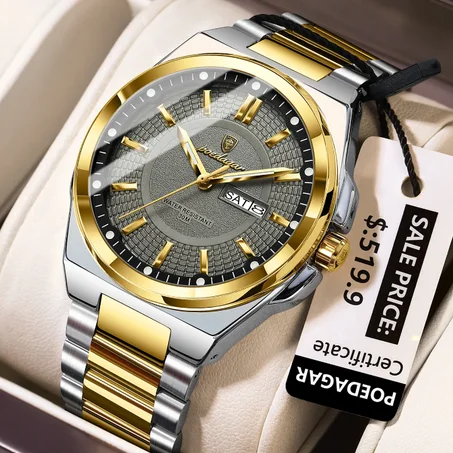 Poedagar Montre à Quartz de Luxe Originale pour Hommes Étanche Lumineuse avec Bracelet en Acier  - [Livraison Standard 10-15 jours]