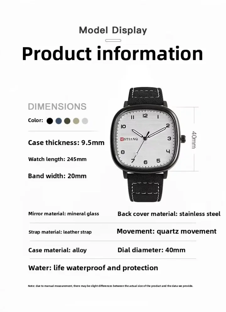 Montre pour homme MSTIANQ, élégante, de luxe, étanche, lumineuse, sportive, avec date, boîtier en alliage, cadran en verre, bracelet en cuir, quartz