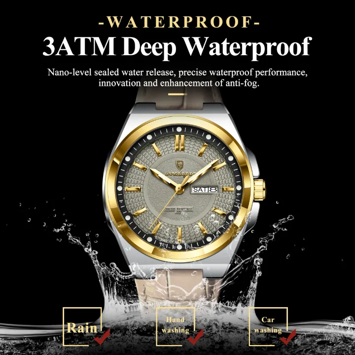 Montre pour homme Poedagar 896, sport de luxe, quartz lumineux, bracelet en cuir, étanche [Montre Élégante - [Livraison Standard 10-15 jours]