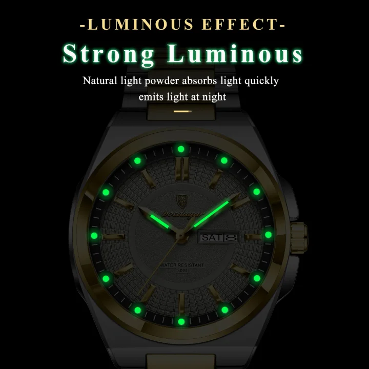 Poedagar Montre à Quartz de Luxe Originale pour Hommes Étanche Lumineuse avec Bracelet en Acier  - [Livraison Standard 10-15 jours]