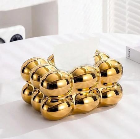 علبة مناديل بتصميم عصري وفاخر بلون ذهبي لامع