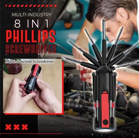 مفك براغي متعدد الاستخدامات 8 في 1 مع مصباح LED قوي