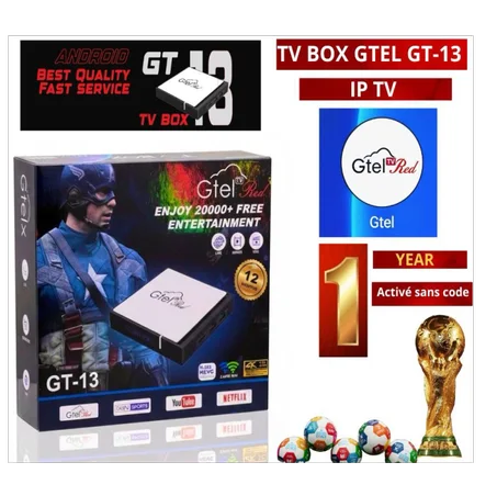 TV Box Android GTEL GT-13 4K – Gtel Red IPTV 20000+ Chaînes, 1 An Sans Code