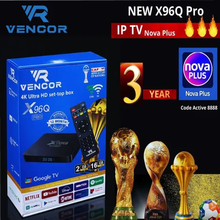 TV Box VENCOR X96Q Pro 4K Google TV – IPTV Nova Plus 3 Ans, Netflix & HBO Max