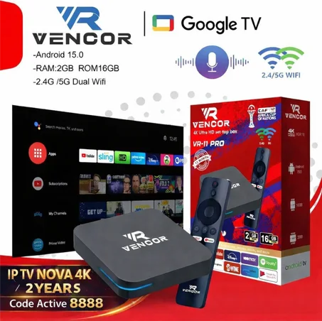 TV Box VENCOR VR-11 Pro Google TV Android 15 – IPTV NOVA 4K 2 Ans, 2GB/16GB