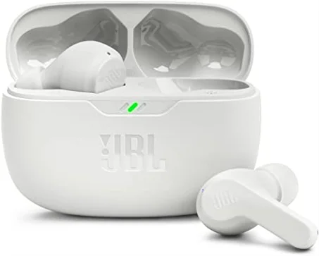 JBL Wave Beam, Écouteurs Intra-Auriculaires sans Fil, Résistance à l'eau IP54 et IPX2, Appels Mains Libres et Batterie à Autonomie de 32 Heures, en Blanc