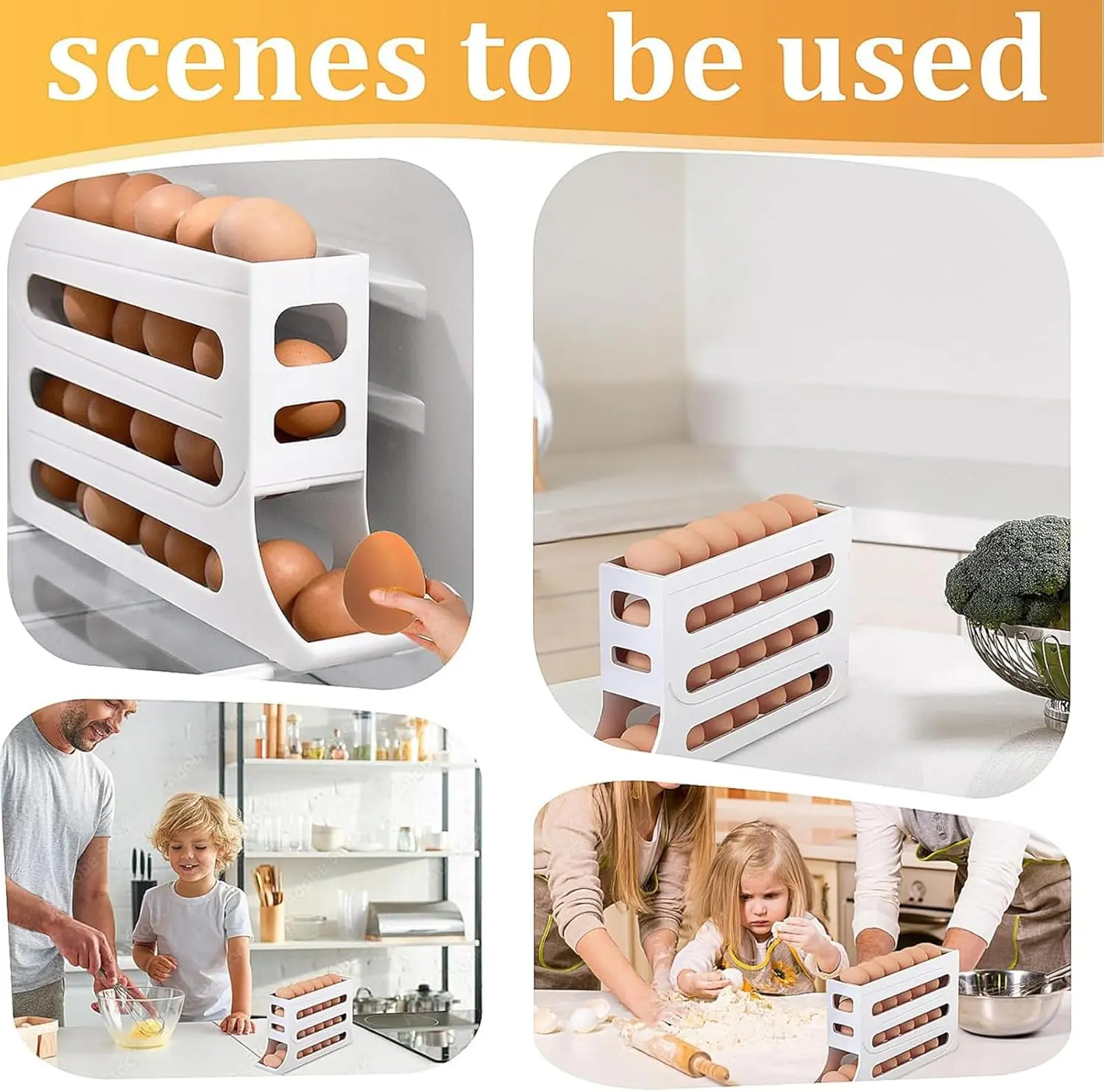 منضم البيض   للثلاجة دوار تلقائي موزع موفر للمساحة بسعة كبيرة ابيض