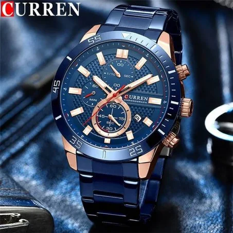 CURREN ساعة يد رجالية مقاومة للماء ماركة فاخرة ، رياضية ، عسكرية ، عرض كرونوغراف ، حركة كوارتز يابانية