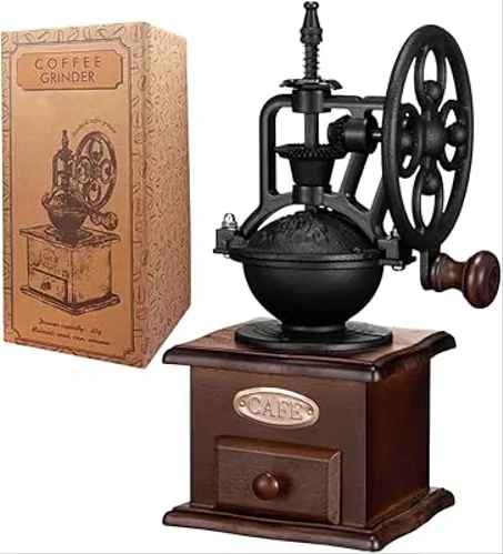 مطحنة قهوة يدوية مطاحن حبوب للاستخدام المنزلي ديكور قهوة خشبي عتيق ماكينة صنع قهوة ريترو مطحنة يدوية مطحنة قهوة (عجلة فيريس)