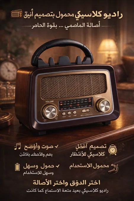 📻 راديو كلاسيكي محمول بتصميم أنيق