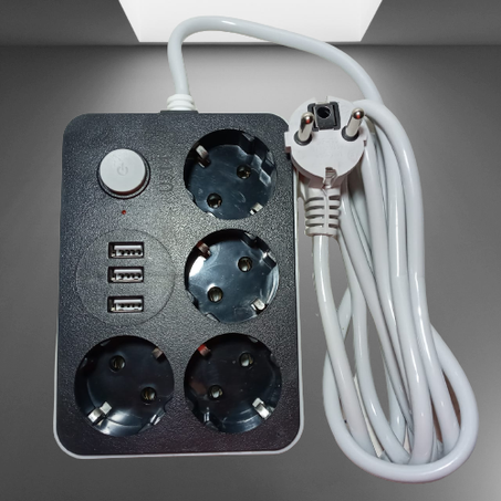 رلونج ممدد الكهرباء 4 منافذ منزلية مع 3 منافذ USB  مع كابل 2 متر