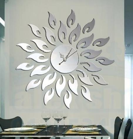 1er Qualitée شمس على شكل ساعة حائطية تضيف للبيت والمكتب  باللون الفضي الرائع