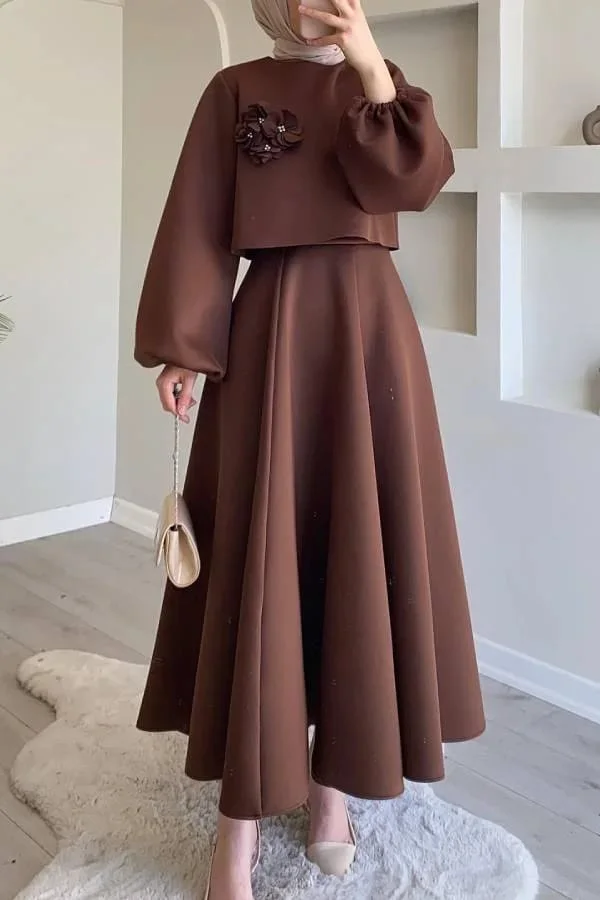 Ensemble  élégant avec Jupe Marron