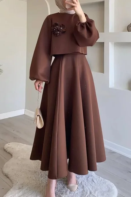 Ensemble  élégant avec Jupe Marron
