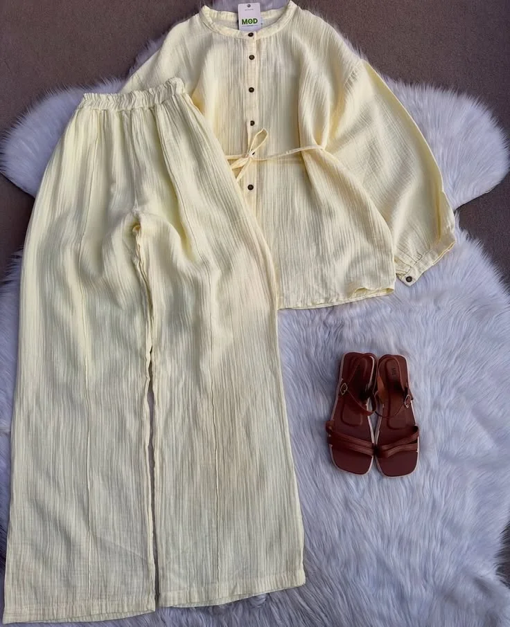 Ensemble en lin élégant Jaune canard