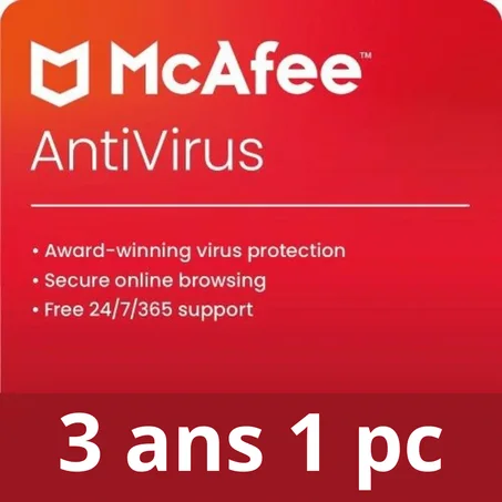 McAfee - AntiVirus logiciel antivirus de sécurité Internet pour 1 PC Windows, abonnement de 3  ans