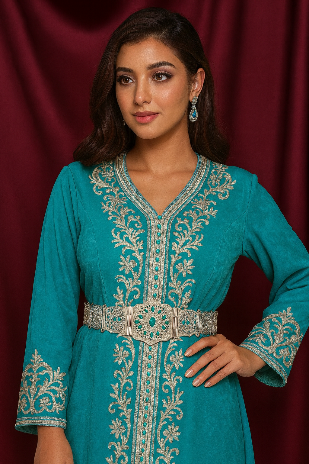 مضمّة الياقوت الأزرق السماوي قفطان مغربي