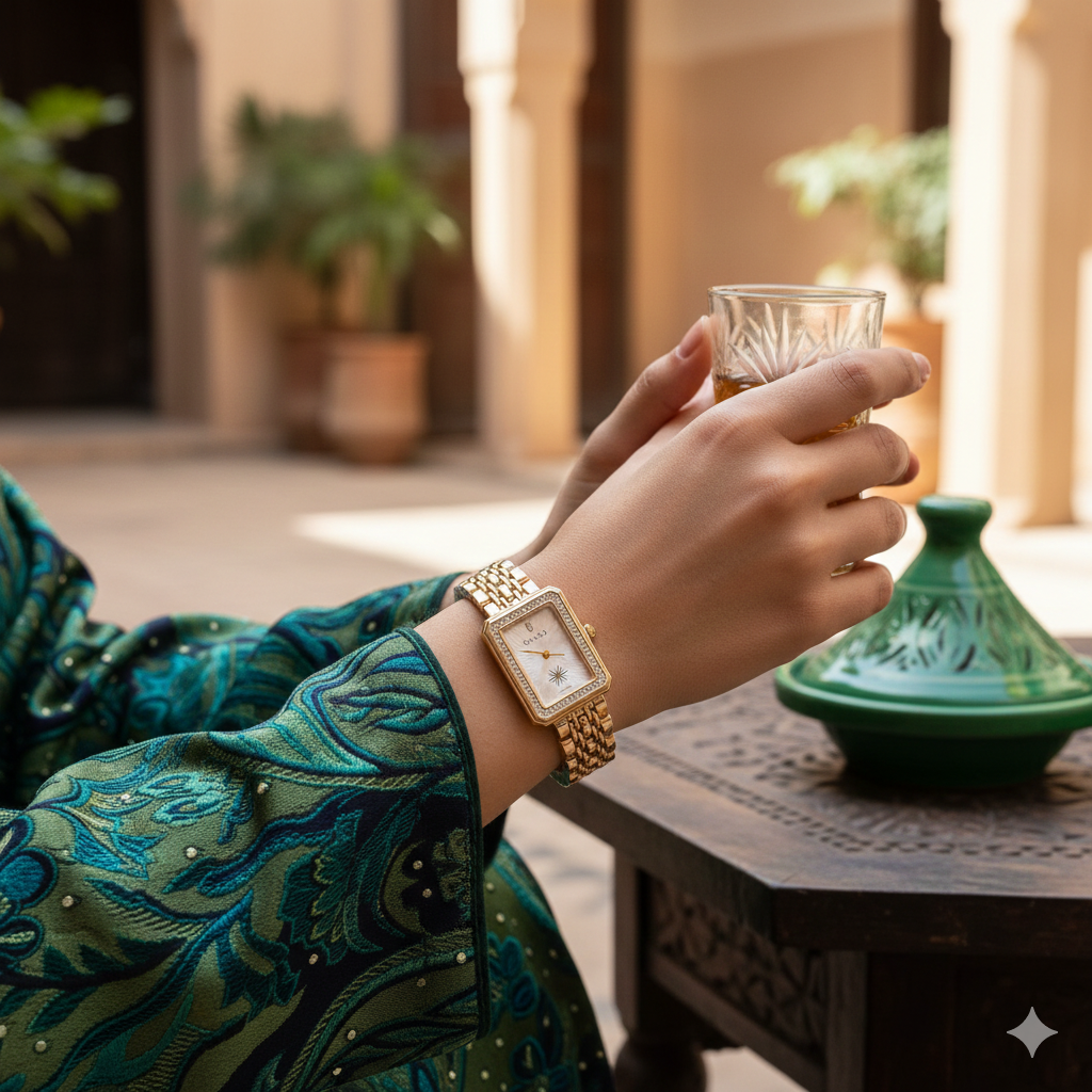 Montre Gucci rectangulaire dorée sertie de diamants