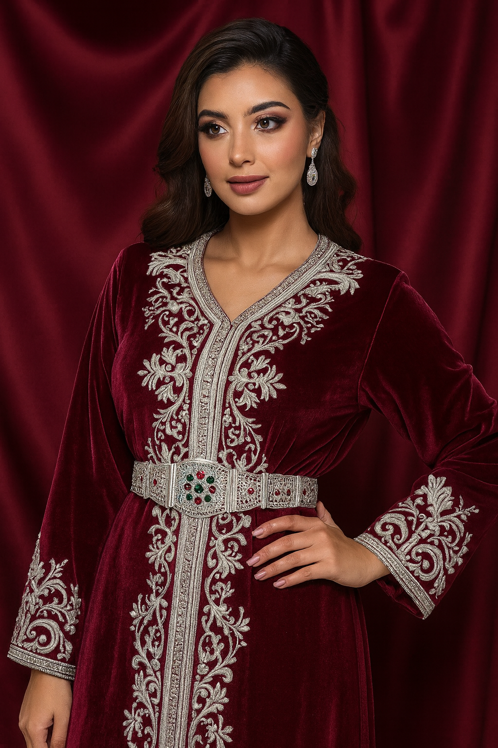 مضمة الياقوت الأخضر و الأحمر قفطان مغربية