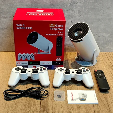 بروجكتور كتقدر تلعب بيه تتفرج فالأفلام والمسلسلات فيه النظام ديالو بوحدو (بحال Smart Tv وكيعطيك تجربة سينما وألعاب فالشاشة الكبيرة