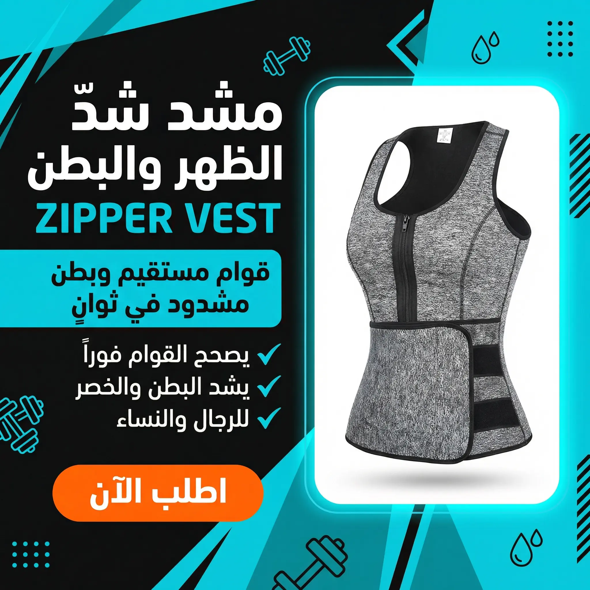 مشد شدّ الظهر والبطن Zipper Vest الأصلي للرجال والنساء