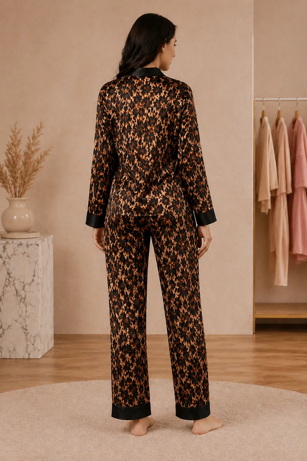 Pyjama femme satin léopard
