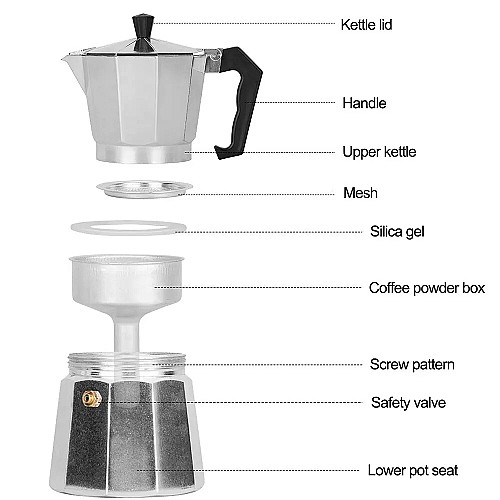 ماكينة صنع القهوة موكا لـ 6 أكواب مع غلاية للشاي والقهوة الإسبريسو ☕🔥