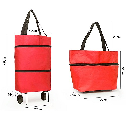 حقيبة عربة تسوق 2 في 1 قابلة للطي مع عجلات 🛒👜