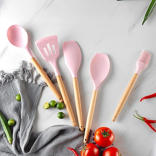 قطعة12 من أدوات المطبخ🥄🍳🍴 المصنوعة من السيليكون، ملعقة مجرفة، ملعقة شوربة، أداة الطبخ