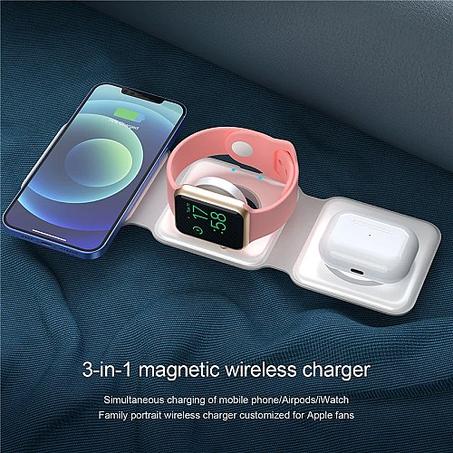 قاعدة شحن لاسلكية مغناطيسية 3 في 1 بقوة 15 واط لهواتف iPhone 14 و 13 و 12 📱🔌