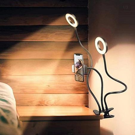 حامل هاتف مباشر احترافي مزود بإضاءة LED - أسود 📱💡