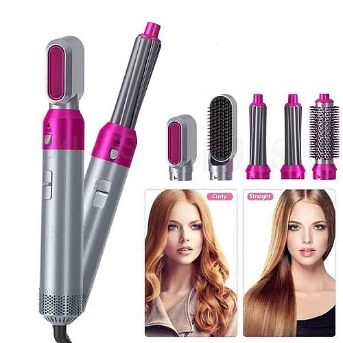 مجفف شعر 5 في 💇‍♂️🔥🌀1، مشط ساخن، مكواة تجعيد الشعر الاحترافية