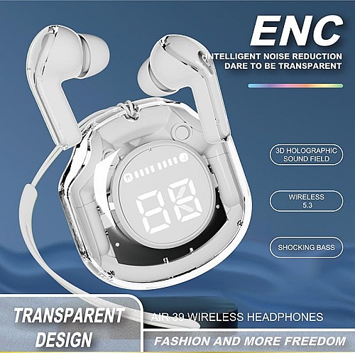 سماعات ENC Earphones بتصميم شفاف Transparent Printme Air 39 Capsule 🎧✨