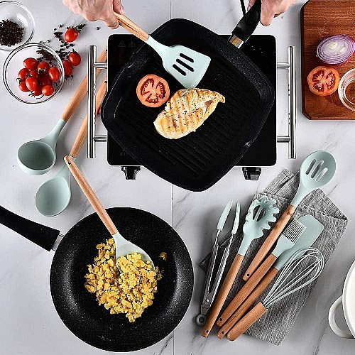 قطعة12 من أدوات المطبخ🥄🍳🍴 المصنوعة من السيليكون، ملعقة مجرفة، ملعقة شوربة، أداة الطبخ