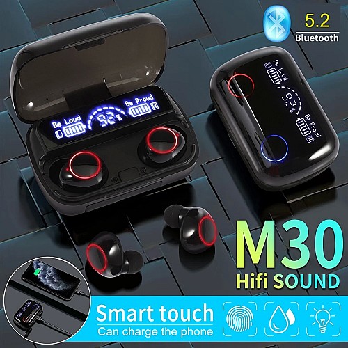 سماعات M30 TWS بلوتوث 5.3، شاشة LED، لاسلكية 🎧📲