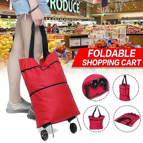 حقيبة عربة تسوق 2 في 1 قابلة للطي مع عجلات 🛒👜