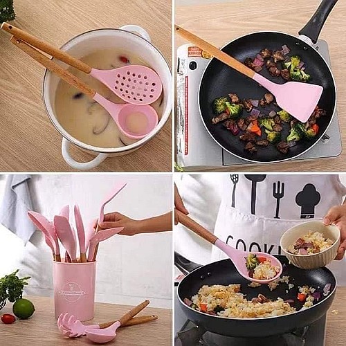 قطعة12 من أدوات المطبخ🥄🍳🍴 المصنوعة من السيليكون، ملعقة مجرفة، ملعقة شوربة، أداة الطبخ