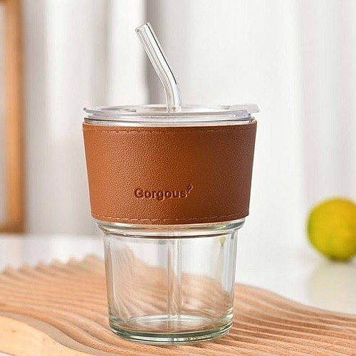 أكواب زجاجية للقهوة مع أغطية وأنابيب مانعة للتسرب ☕🥤🚫