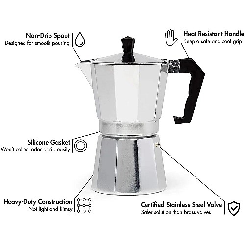 ماكينة صنع القهوة موكا لـ 6 أكواب مع غلاية للشاي والقهوة الإسبريسو ☕🔥