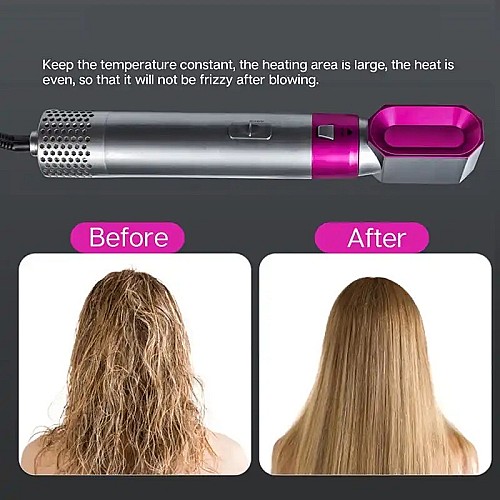 مجفف شعر 5 في 💇‍♂️🔥🌀1، مشط ساخن، مكواة تجعيد الشعر الاحترافية