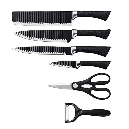 طقم سكاكين مطبخ 6 قطع من الفولاذ المقاوم للصدأ مع مقص ومقشرة حادة 🔪✨