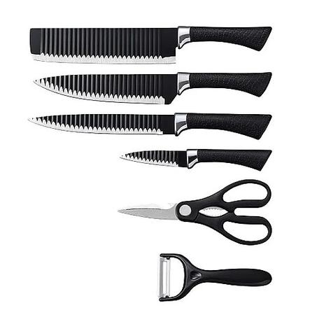 طقم سكاكين مطبخ 6 قطع من الفولاذ المقاوم للصدأ مع مقص ومقشرة حادة 🔪✨